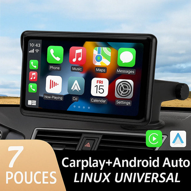 Écran CarPlay Sans Fil 7" avec Support Ventouse – Compatible Android Auto