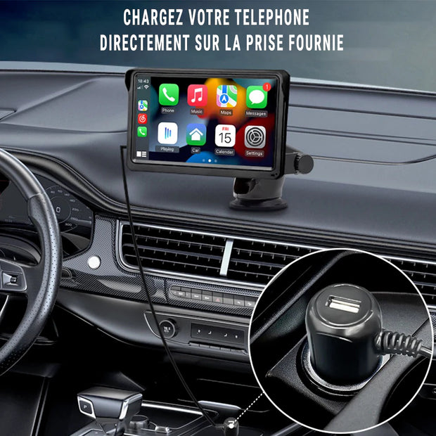 Écran CarPlay Sans Fil 7" avec Support Ventouse – Compatible Android Auto