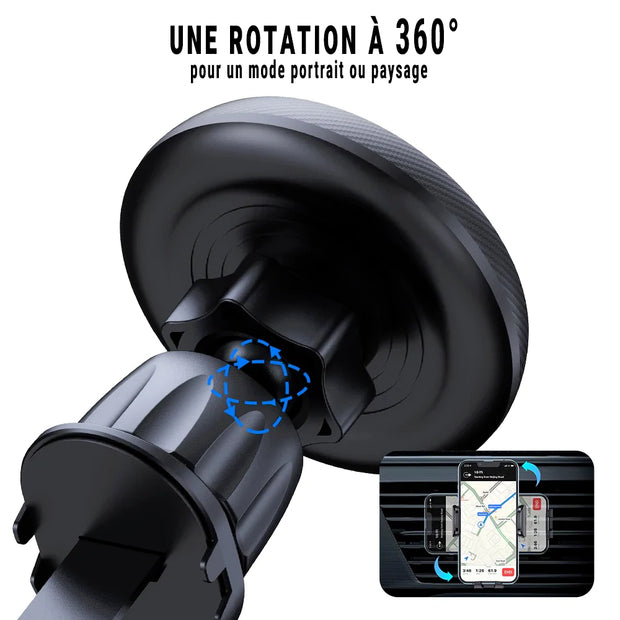 Support Téléphone Magnétique Rotatif 360° – Fixation Ultra-Stable pour Voiture (4" à 7")