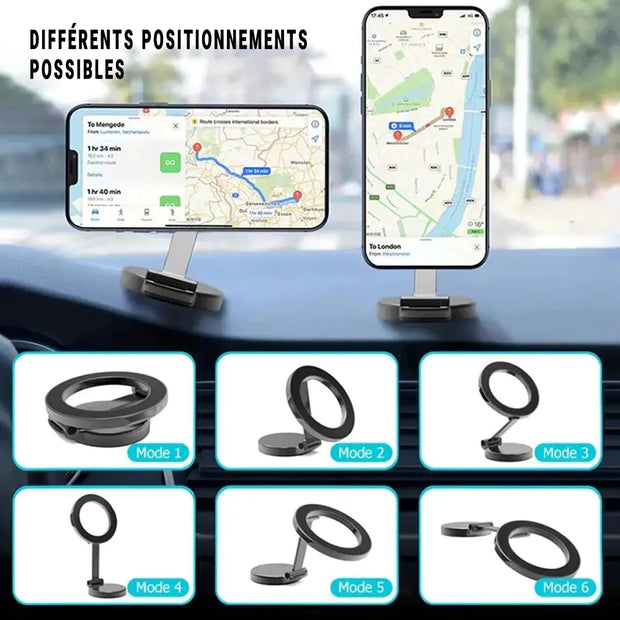 Support Téléphone Voiture Magnétique 360° – 6 Aimants Puissants – Compatible iPhone & Android