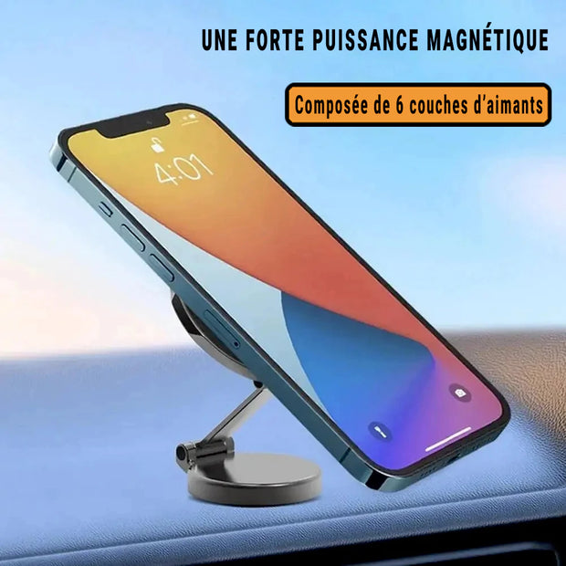 Support Téléphone Voiture Magnétique 360° – 6 Aimants Puissants – Compatible iPhone & Android
