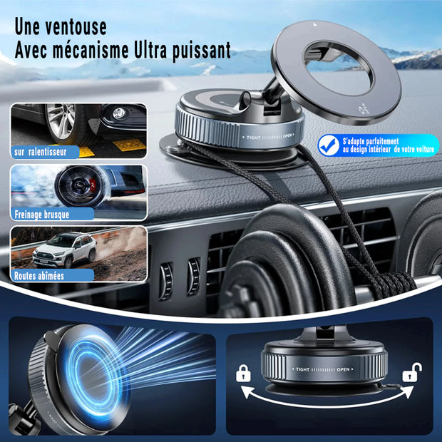 Support Téléphone Voiture Magnétique Premium – Ventouse Mécanique Haute Adhérence