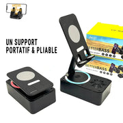 Support Téléphone avec Haut-Parleur Bluetooth – Son Puissant et Base Antidérapante
