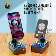 Support Téléphone avec Haut-Parleur Bluetooth – Son Puissant et Base Antidérapante