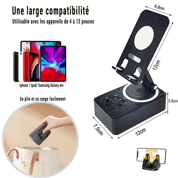 Support Téléphone avec Haut-Parleur Bluetooth – Son Puissant et Base Antidérapante