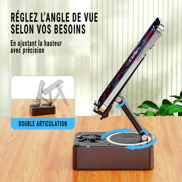 Support Téléphone avec Haut-Parleur Bluetooth – Son Puissant et Base Antidérapante