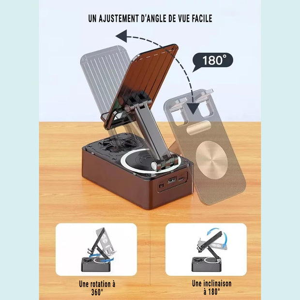 Support Téléphone avec Haut-Parleur Bluetooth – Son Puissant et Base Antidérapante