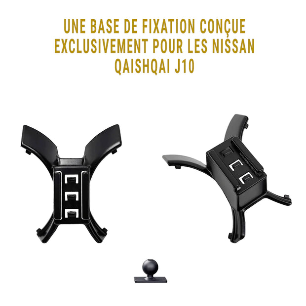 Support téléphone Nissan Qashqai J10 (2007 à 2013) – Fixation entre grilles d’aération, maintien par gravité, verrouillage mécanique