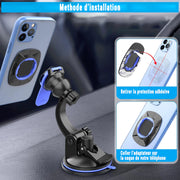 Support Téléphone Voiture à Ventouse – Fixation Rapide Quart de Tour, Rotation 360° et Bras Inclinable