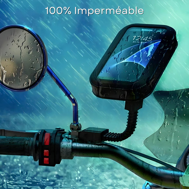 Support Téléphone Étanche Scooter – Fixation Rétroviseur – 3 Tailles – Zones Pluvieuses
