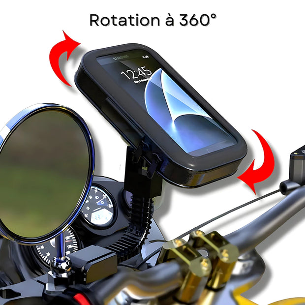Support Téléphone Étanche Scooter – Fixation Rétroviseur – 3 Tailles – Zones Pluvieuses
