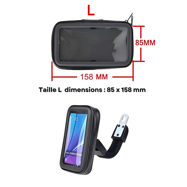 Support Téléphone Étanche Scooter – Fixation Rétroviseur – 3 Tailles – Zones Pluvieuses