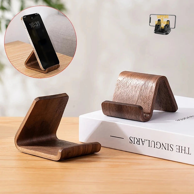 Support de téléphone en bois massif – Présentoir de cartes de visite & décoration bureau