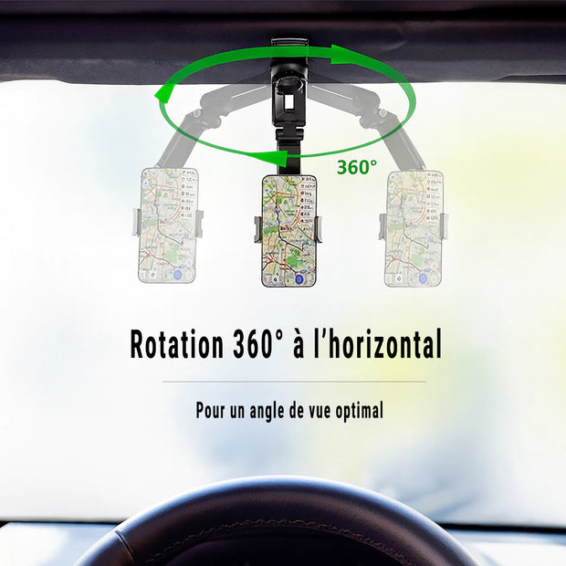 Support Téléphone Voiture Pare-Soleil 360° – Universel, Rotation Multi-Angles, Compatible iPhone & Android