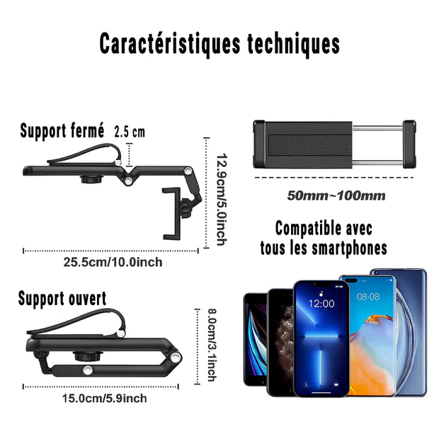 Support Téléphone Voiture Pare-Soleil 360° – Universel, Rotation Multi-Angles, Compatible iPhone & Android