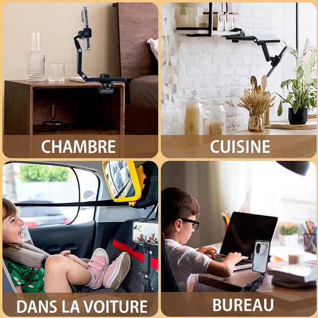 Support Téléphone Voiture Pare-Soleil 360° – Universel, Rotation Multi-Angles, Compatible iPhone & Android