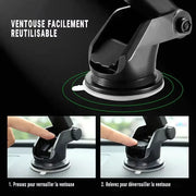 Support Téléphone Voiture Universel – Ventouse + Clip – Pare-Brise / Tableau de Bord