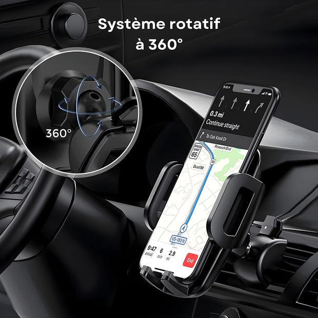 Support Telephone Voiture Grille Aeration avec Bras de serrage