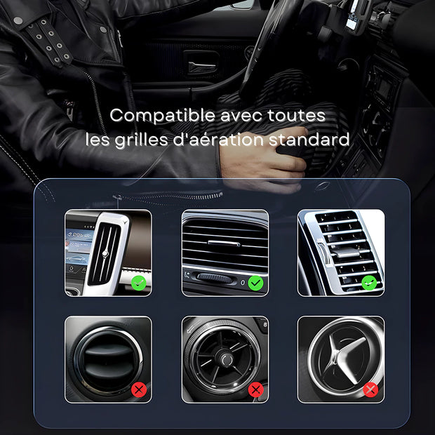 Support Telephone Voiture Grille Aeration avec Bras de serrage