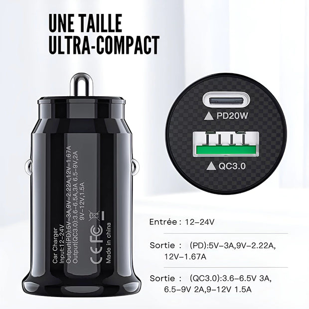 Prise Allume Cigare USB 20 W 2 Ports