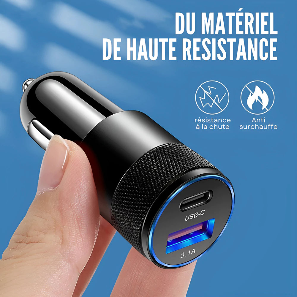 Chargeur Allume-cigare 66W 6 Ports (USB-C PD + USB-A QC) Avec Voltmètre LED - Charge Rapide Voiture Pour IPhone, Samsung, Etc. - 6