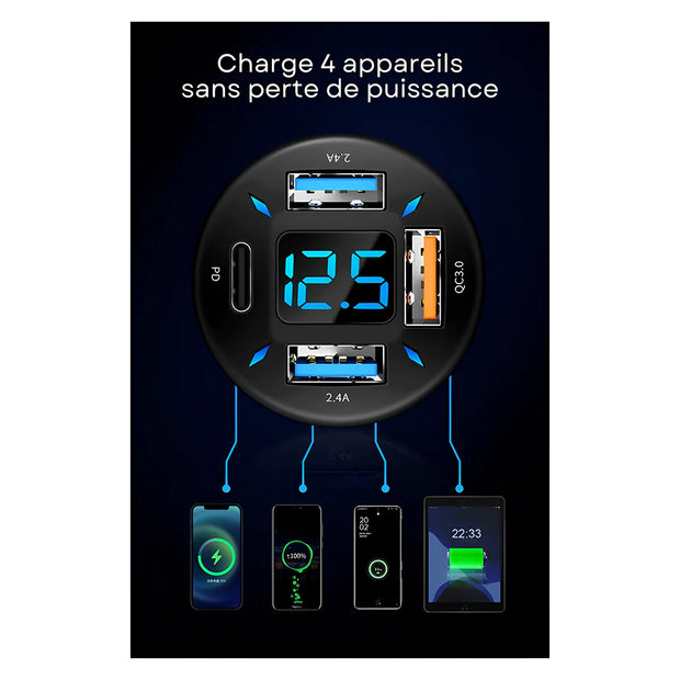 Prise Allume Cigare USB 66 W 4 ports