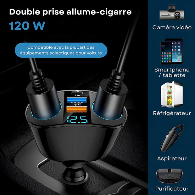 Prise allume cigare USB 120 W 3 Ports