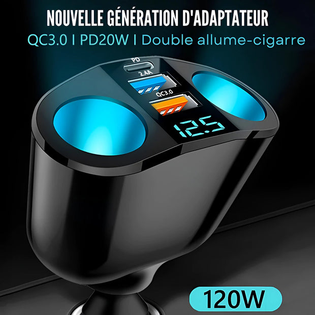 Prise allume cigare USB 120 W 3 Ports