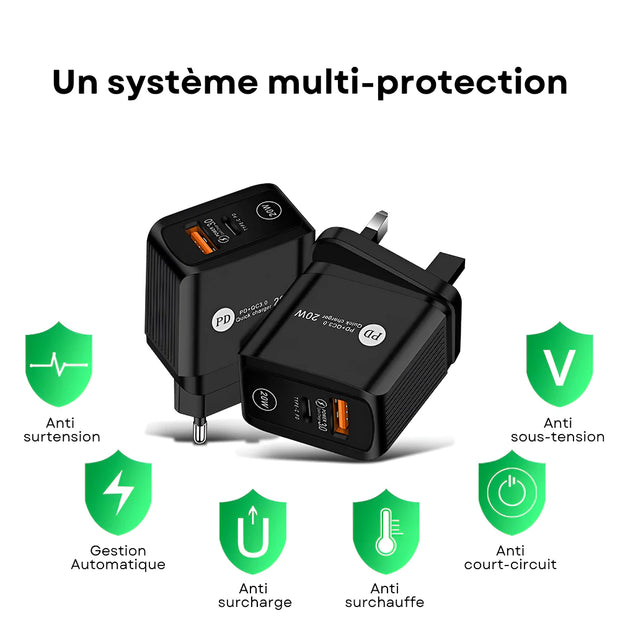 Adaptateur Secteur USB C 20 W Noir