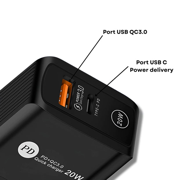 Adaptateur Secteur USB C 20 W Noir