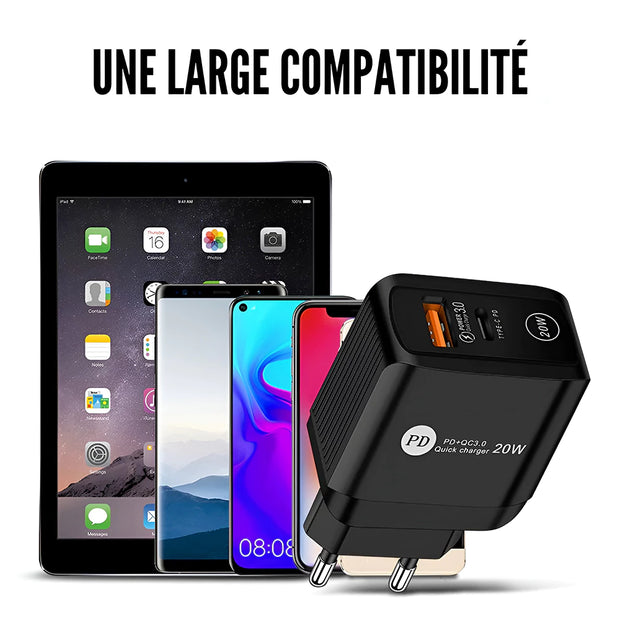 Adaptateur Secteur USB C 20 W Noir