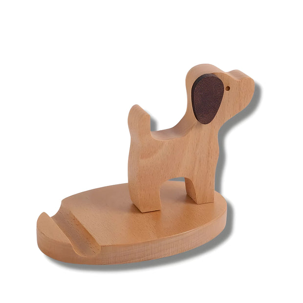 Support Telephone en Bois Style Animal Chien debout