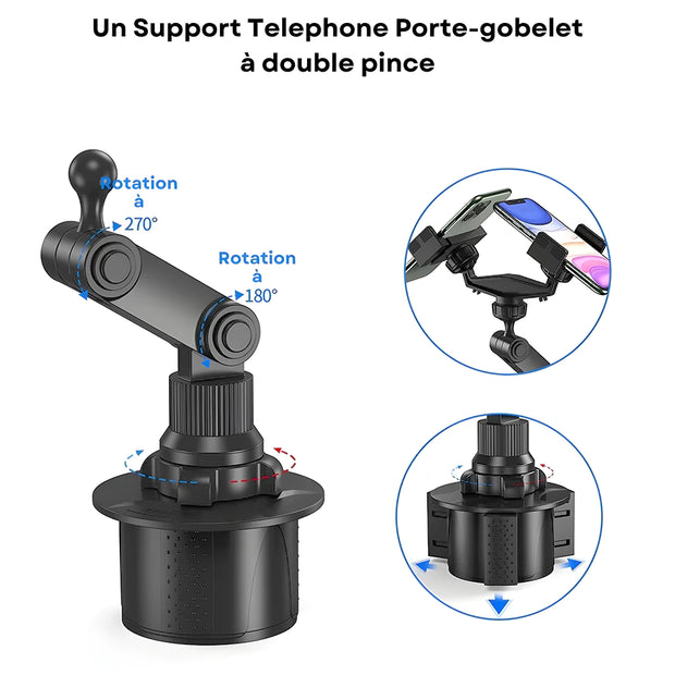 Support Telephone Porte-Gobelet Double Pince