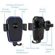 Support Telephone Voiture Chargeur Ventouse